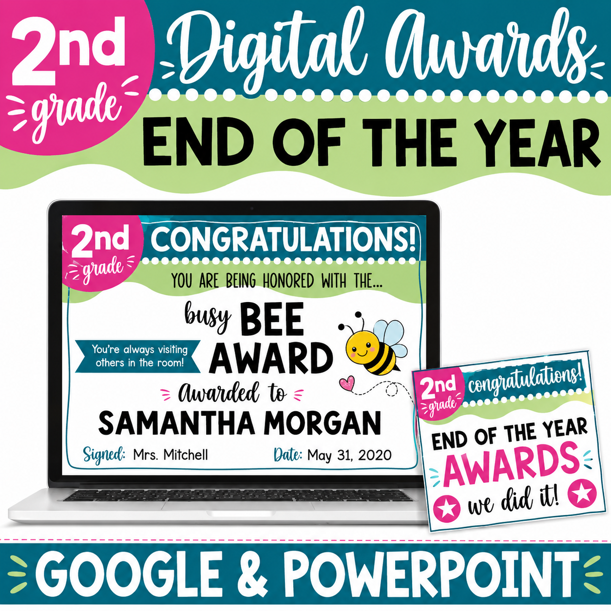 Digital & Print End-of-Year Awards | Google Slides for Second Grade