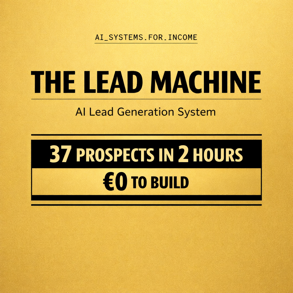 AI lead generation system: find leads, write outreach & send it automatically. 37 prospects in 2 hours. €0 to build. Full system inside.