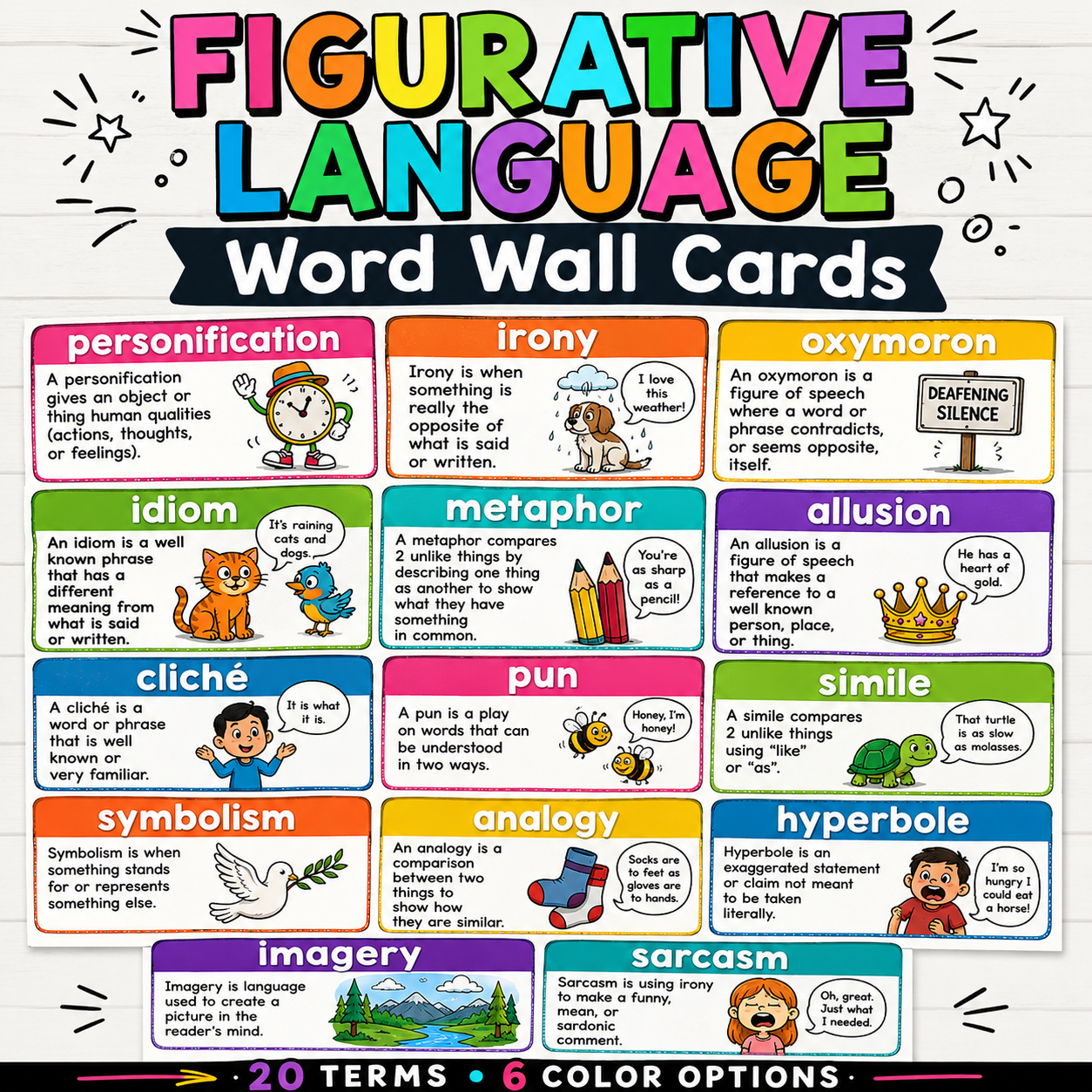Figurative Language Posters | Similes, Metaphors, Idioms, Irony & Literary Devices