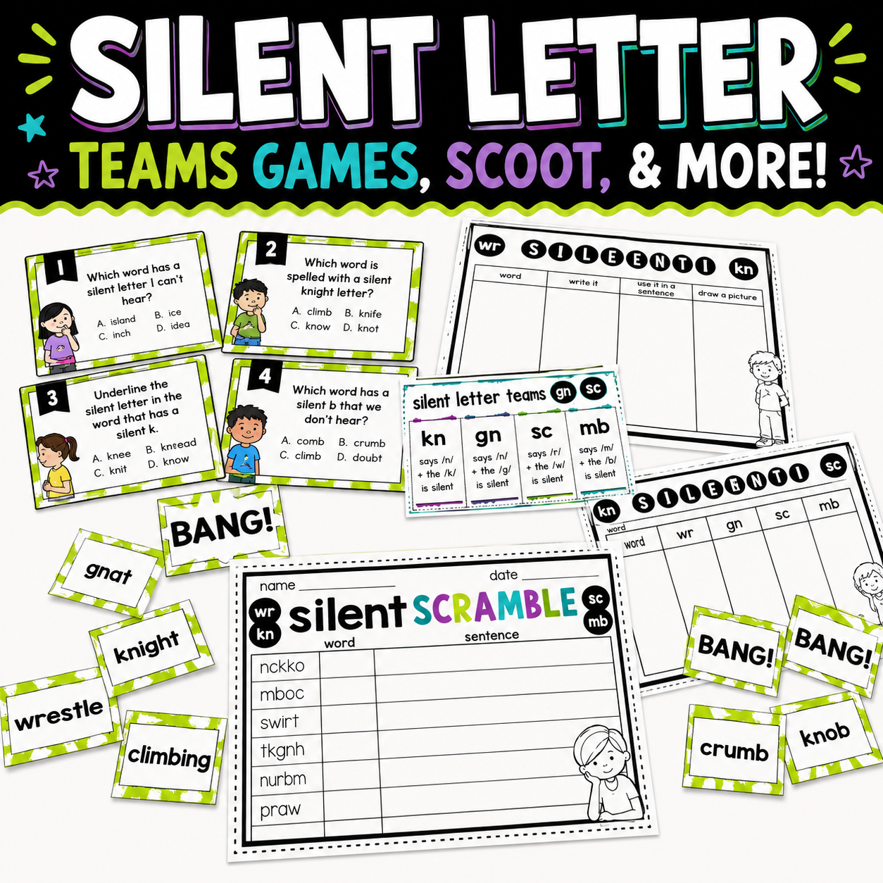 Silent Letters Practice | anchor charts, printables, and games