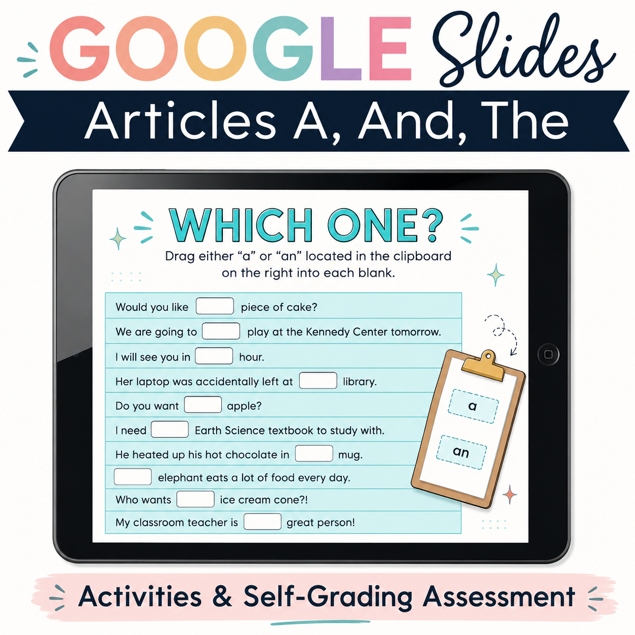 Articles Grammar Activities | Google Slides™ & Auto-Graded Assessment (A, An, The)