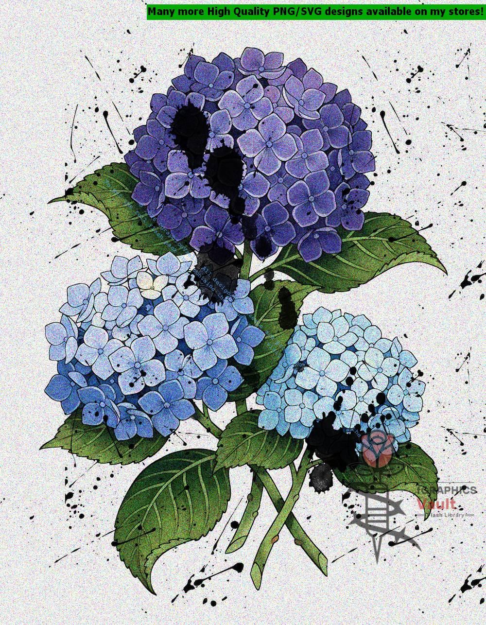 Collection of 63 Japanese hydrangea tattoo flash designs featuring traditional irezumi floral artwork, detailed hydrangea motifs, and tattoo reference illustrations.