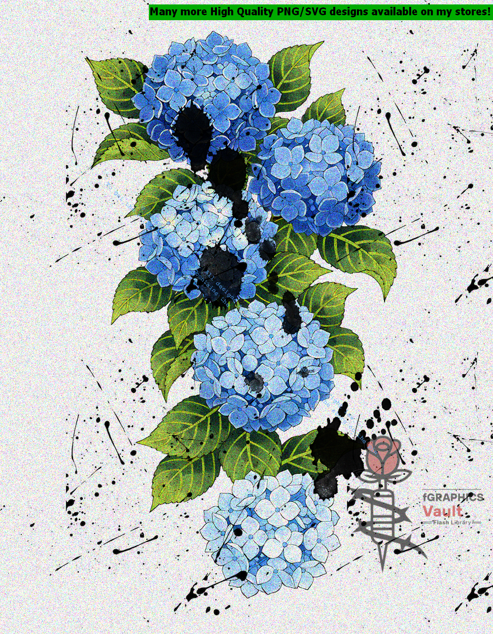 Collection of 63 Japanese hydrangea tattoo flash designs featuring traditional irezumi floral artwork, detailed hydrangea motifs, and tattoo reference illustrations.