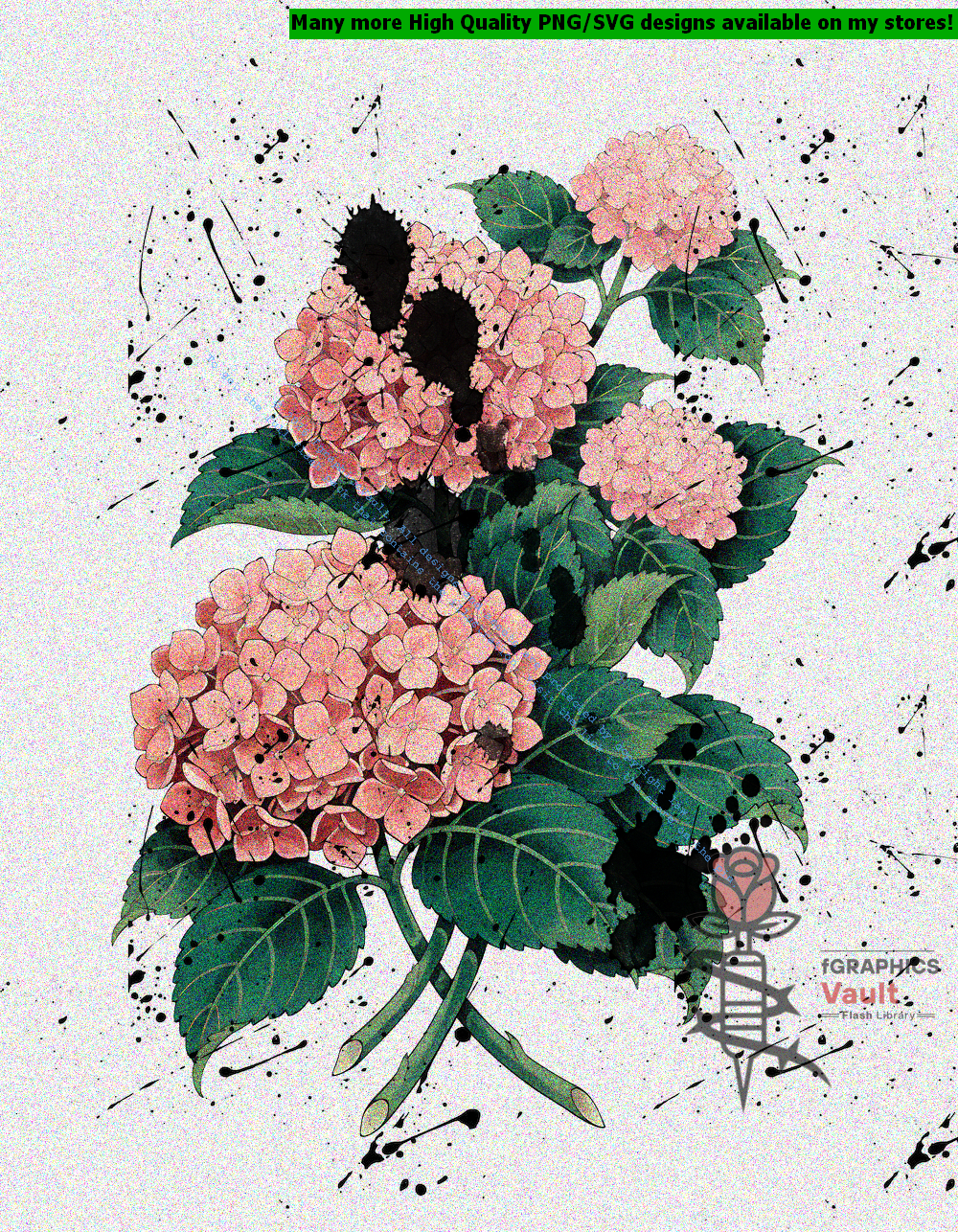 Collection of 63 Japanese hydrangea tattoo flash designs featuring traditional irezumi floral artwork, detailed hydrangea motifs, and tattoo reference illustrations.