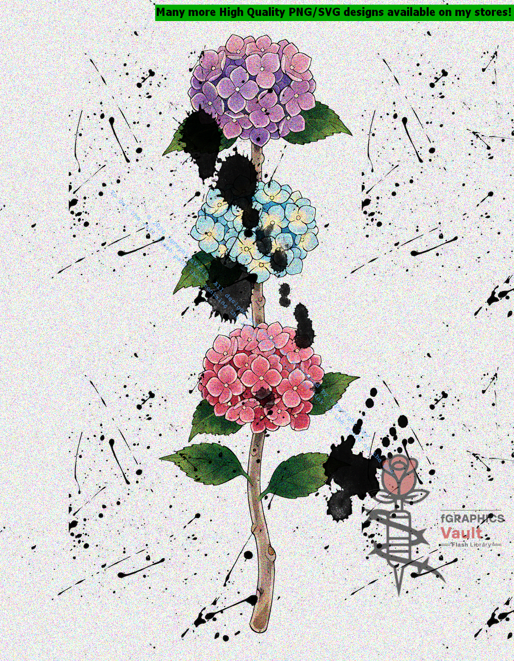 Collection of 63 Japanese hydrangea tattoo flash designs featuring traditional irezumi floral artwork, detailed hydrangea motifs, and tattoo reference illustrations.