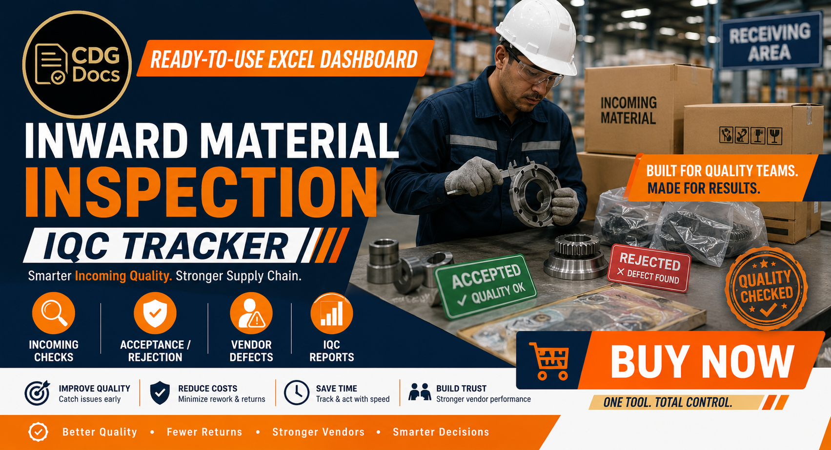 Material Inward Poster IQC Excel Dashboard | Inward Material Inspection Tracker | Goods ...
