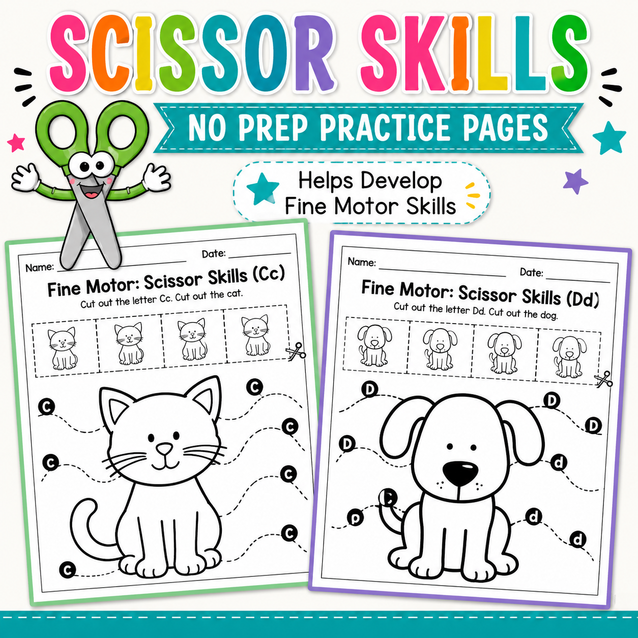 Fine Motor Cutting Practice | Scissor Skills Cut-and-Paste Worksheets