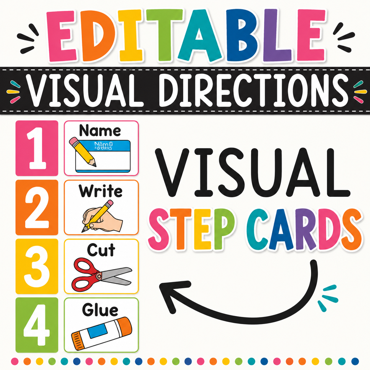 Editable Visual Direction Cards | Picture Steps & Supplies Needed Posters