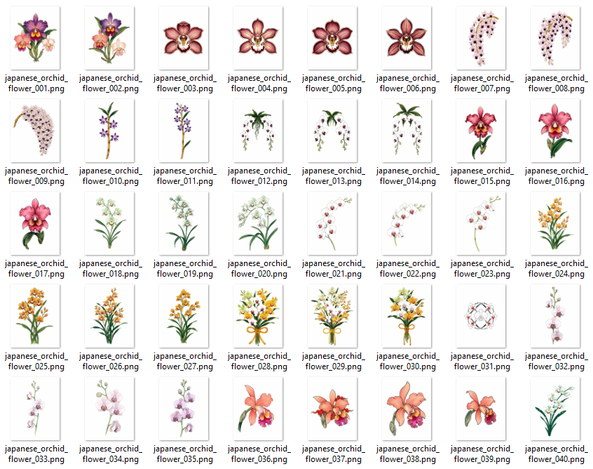 Collection of 55 Japanese orchid flower tattoo flash designs featuring traditional irezumi floral artwork, detailed orchid motifs, and tattoo reference illustrations.