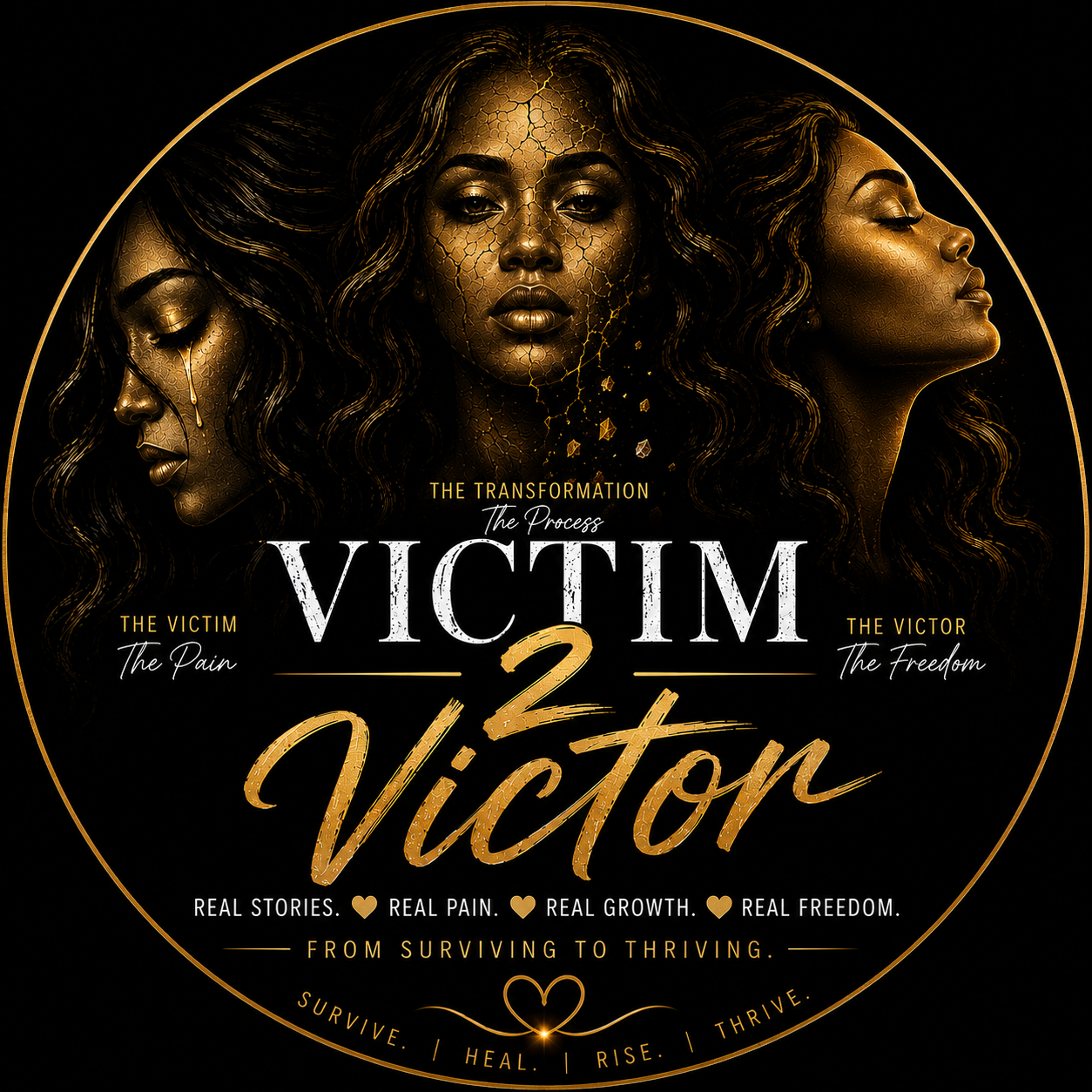 Official Victim 2 Victor Journey logo by Veronica Voncile. A survivor empowerment and healing brand dedicated to helping people overcome trauma, reclaim their voice, discover hope, and transform pain into purpose.