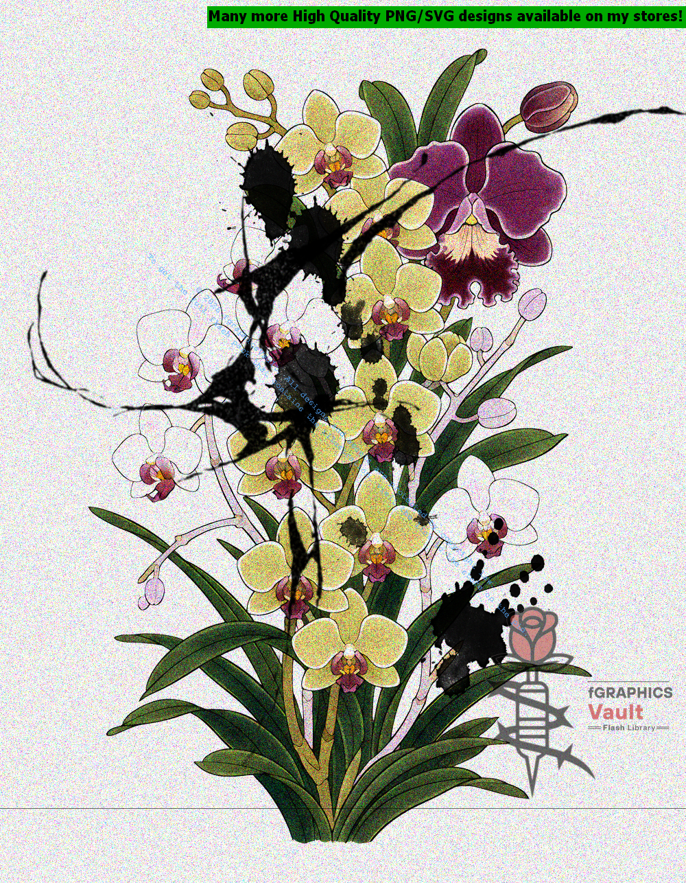 Collection of 55 Japanese orchid flower tattoo flash designs featuring traditional irezumi floral artwork, detailed orchid motifs, and tattoo reference illustrations.