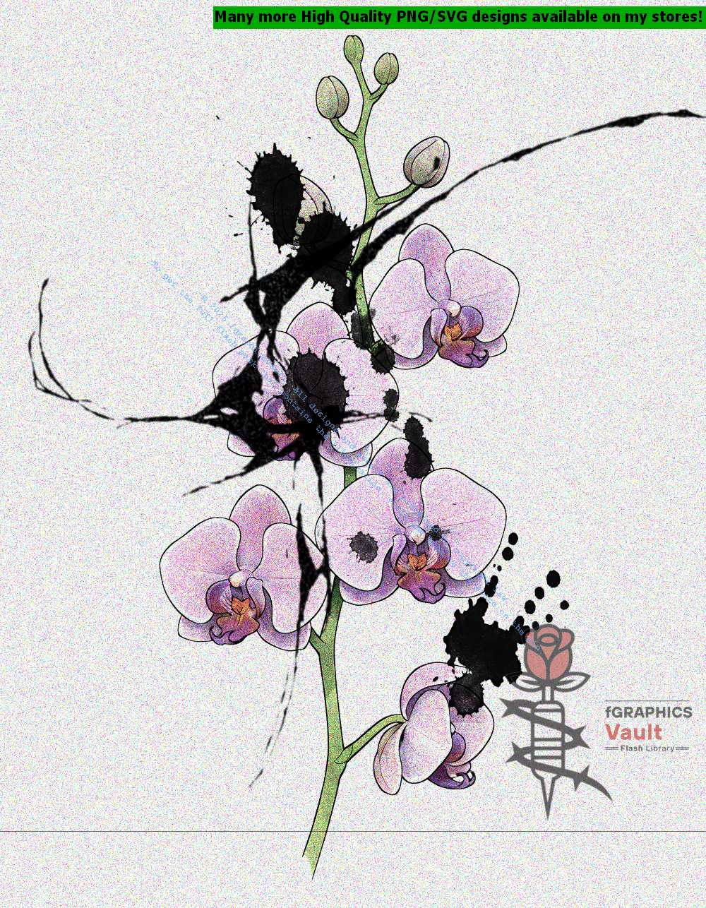 Collection of 55 Japanese orchid flower tattoo flash designs featuring traditional irezumi floral artwork, detailed orchid motifs, and tattoo reference illustrations.