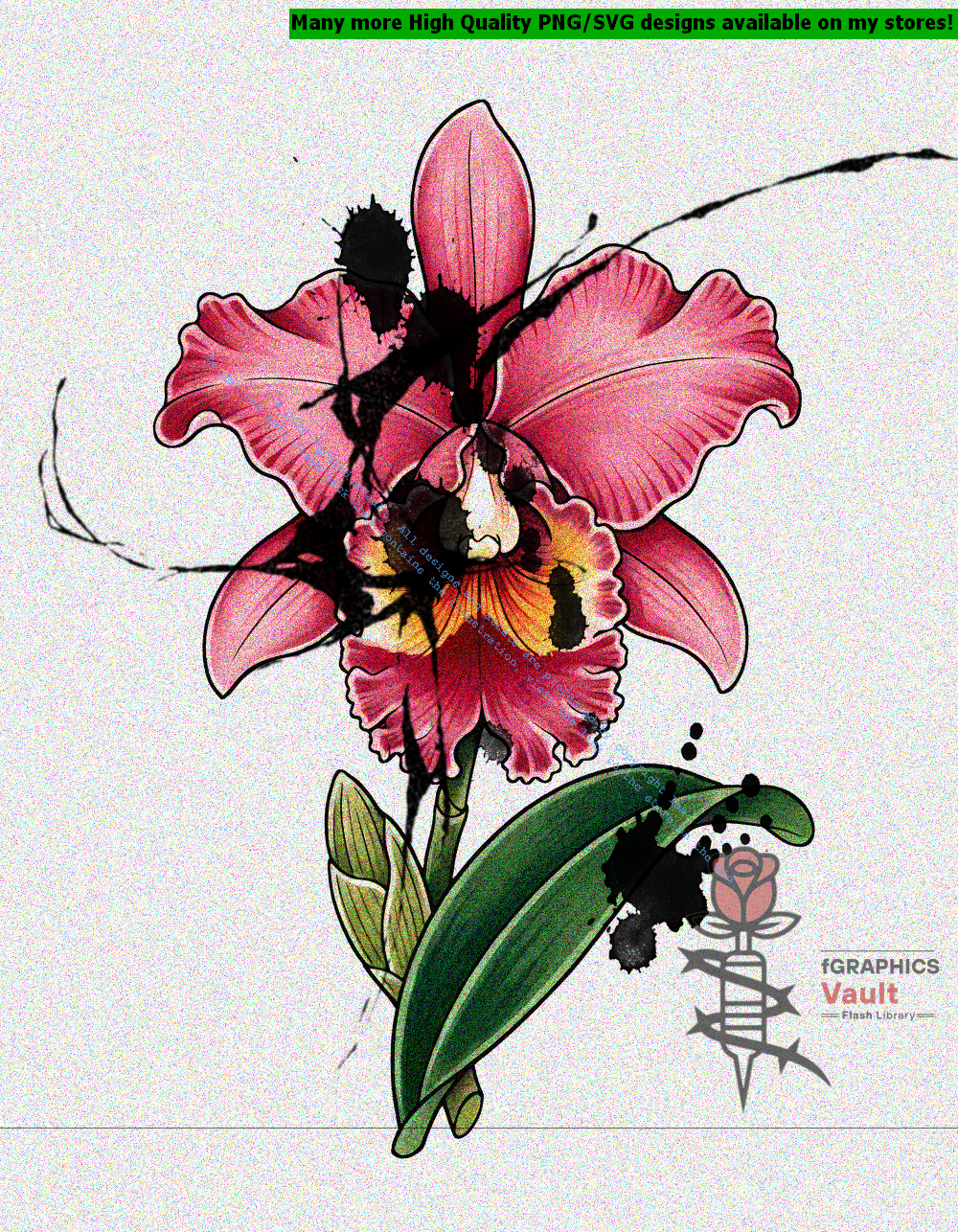 Collection of 55 Japanese orchid flower tattoo flash designs featuring traditional irezumi floral artwork, detailed orchid motifs, and tattoo reference illustrations.