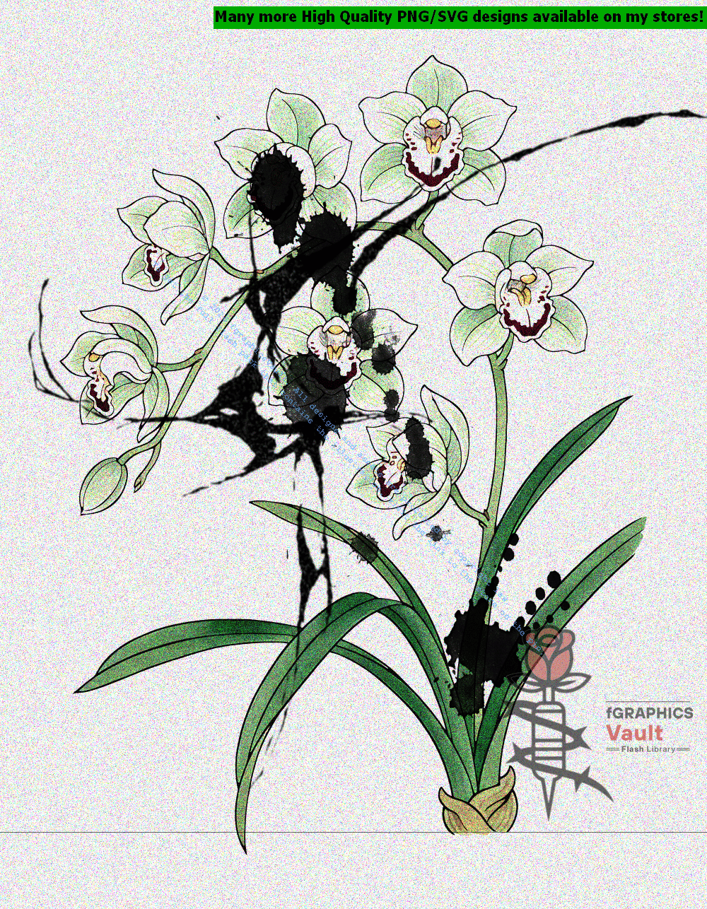 Collection of 55 Japanese orchid flower tattoo flash designs featuring traditional irezumi floral artwork, detailed orchid motifs, and tattoo reference illustrations.