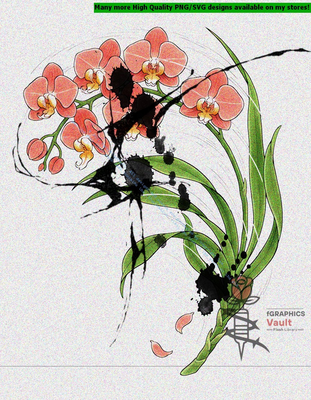 Collection of 55 Japanese orchid flower tattoo flash designs featuring traditional irezumi floral artwork, detailed orchid motifs, and tattoo reference illustrations.