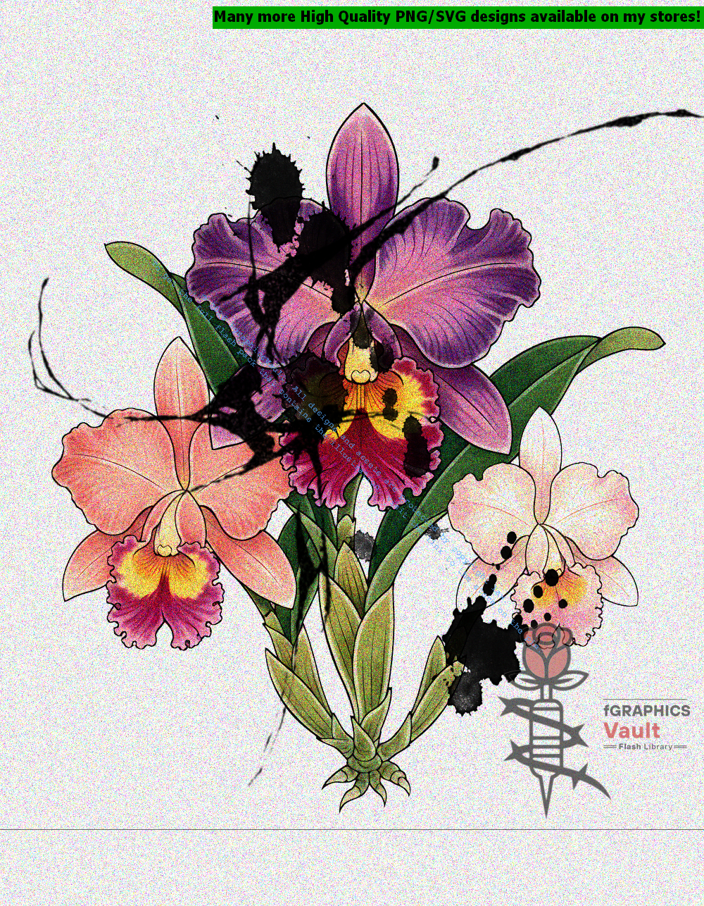 Collection of 55 Japanese orchid flower tattoo flash designs featuring traditional irezumi floral artwork, detailed orchid motifs, and tattoo reference illustrations.