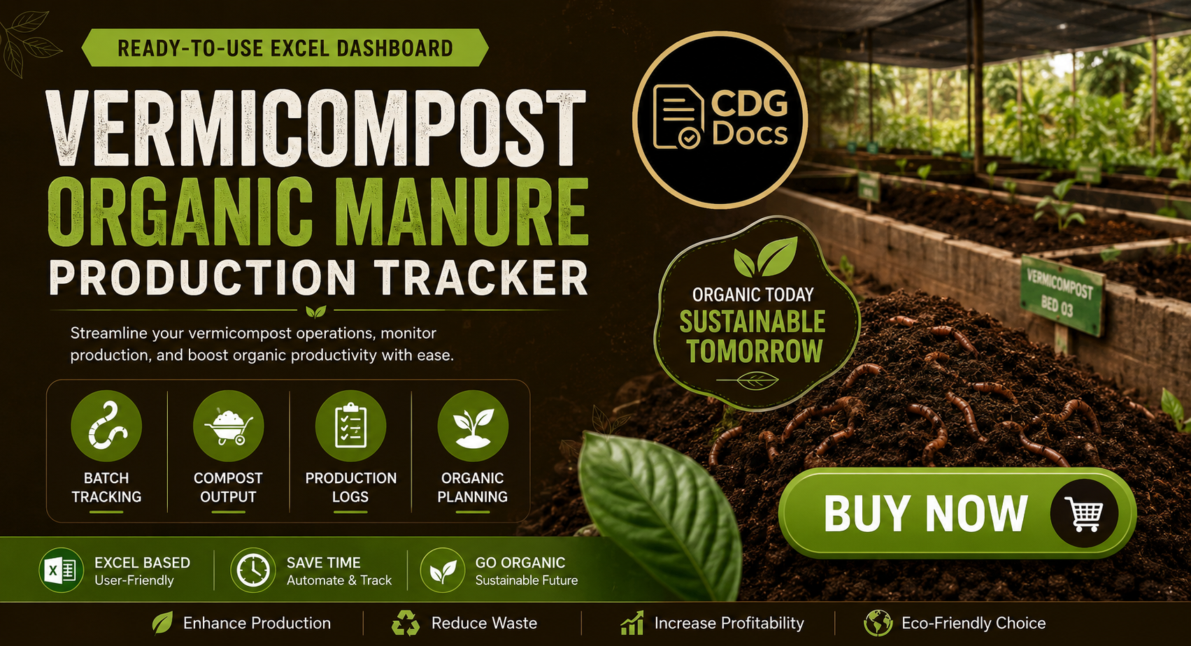 Vermicompost Excel Dashboard | Organic Manure Production Tracker | Bin ...