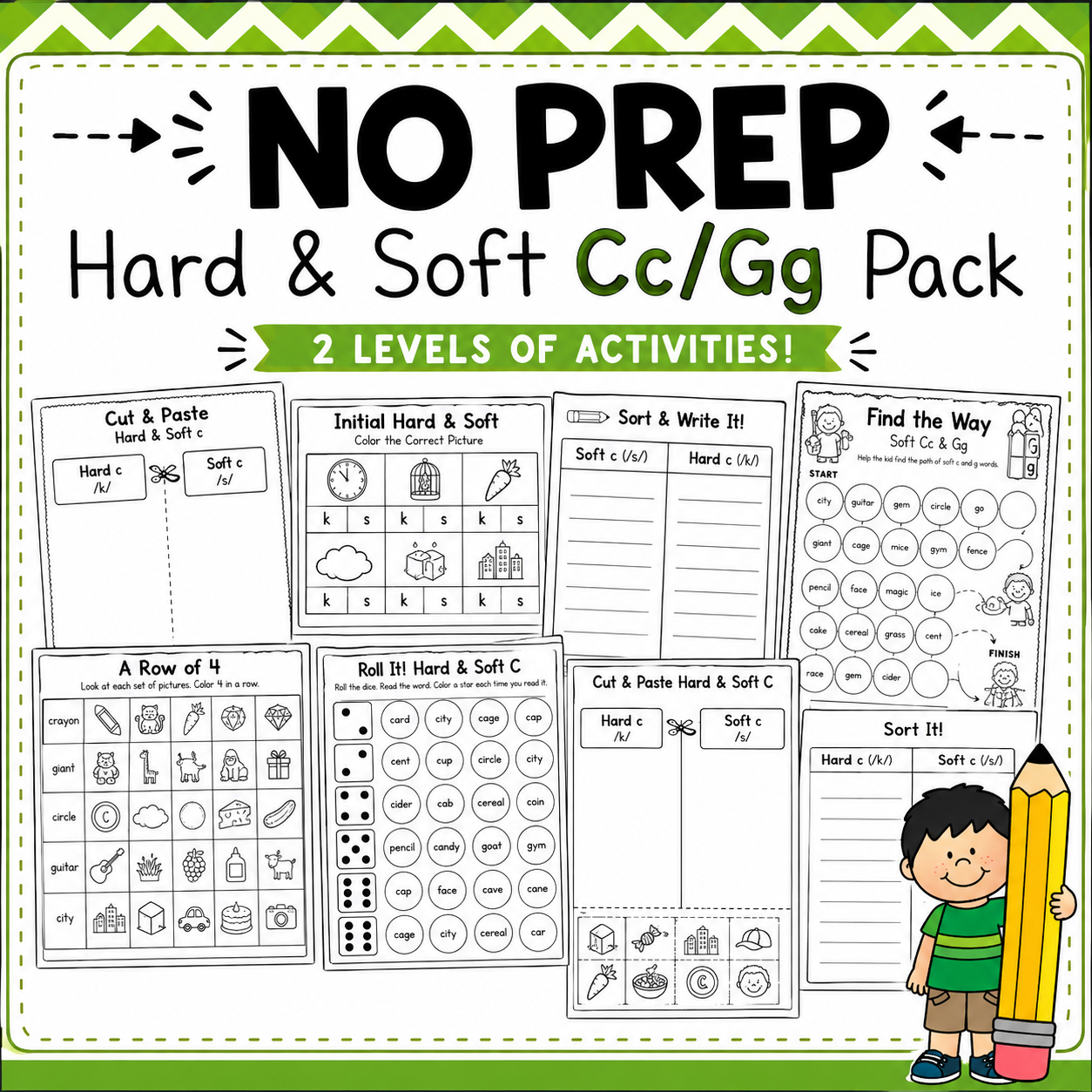 Hard & Soft C and G Activities | No-Prep Phonics Practice Pack