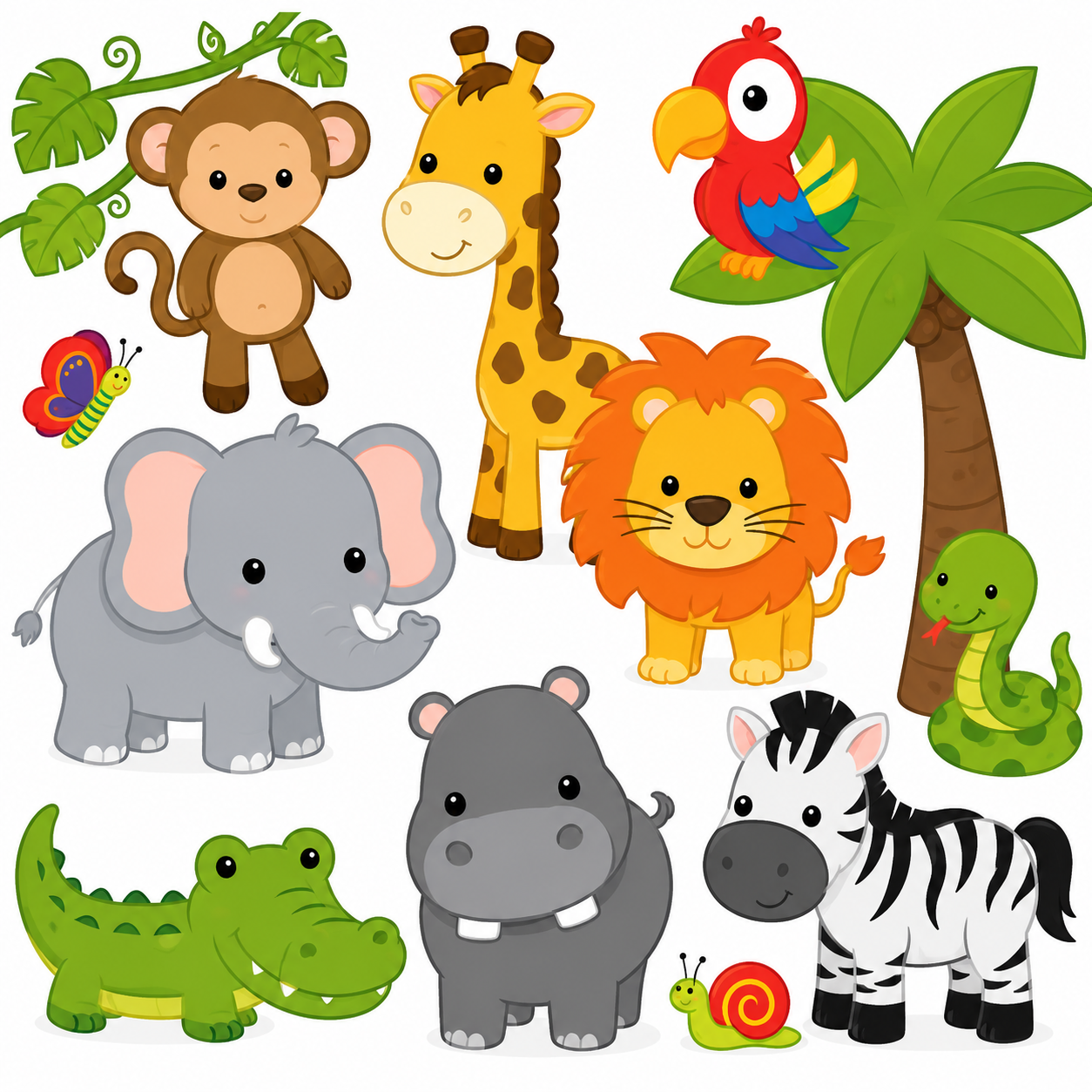 Wild Friends Jungle Animals Clipart Bundle | Cute Animal Graphics & Vectors