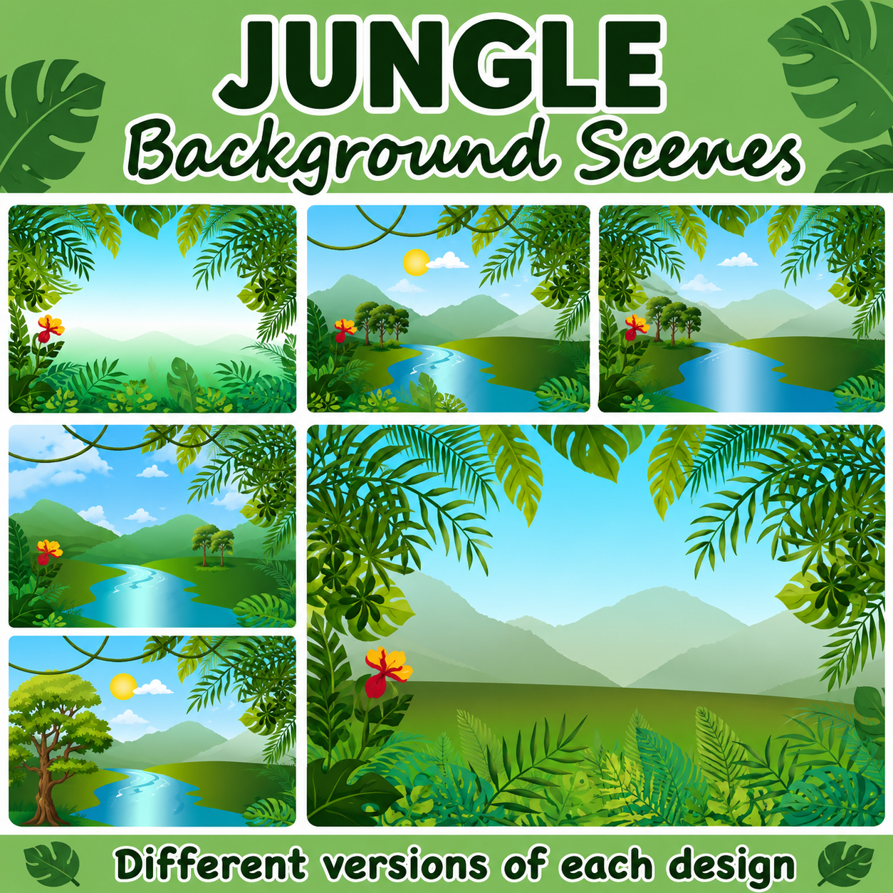 Jungle Forest Background Clipart | Tropical Scene Graphics Bundle