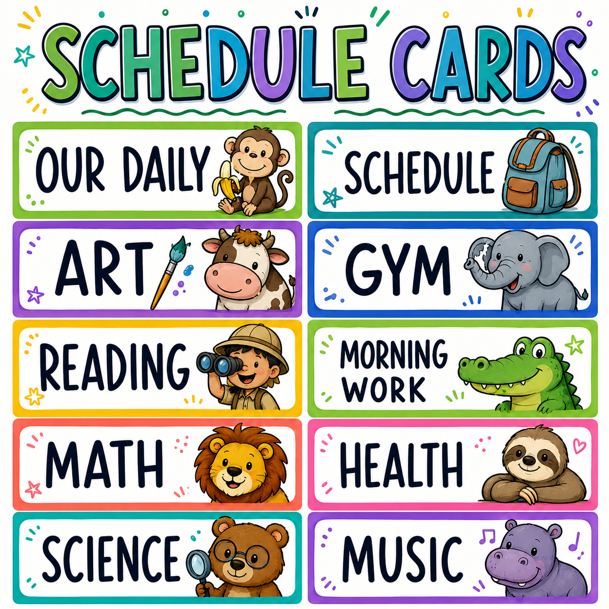 Editable Jungle Safari Daily Visual Schedule Cards | Classroom Agenda Display