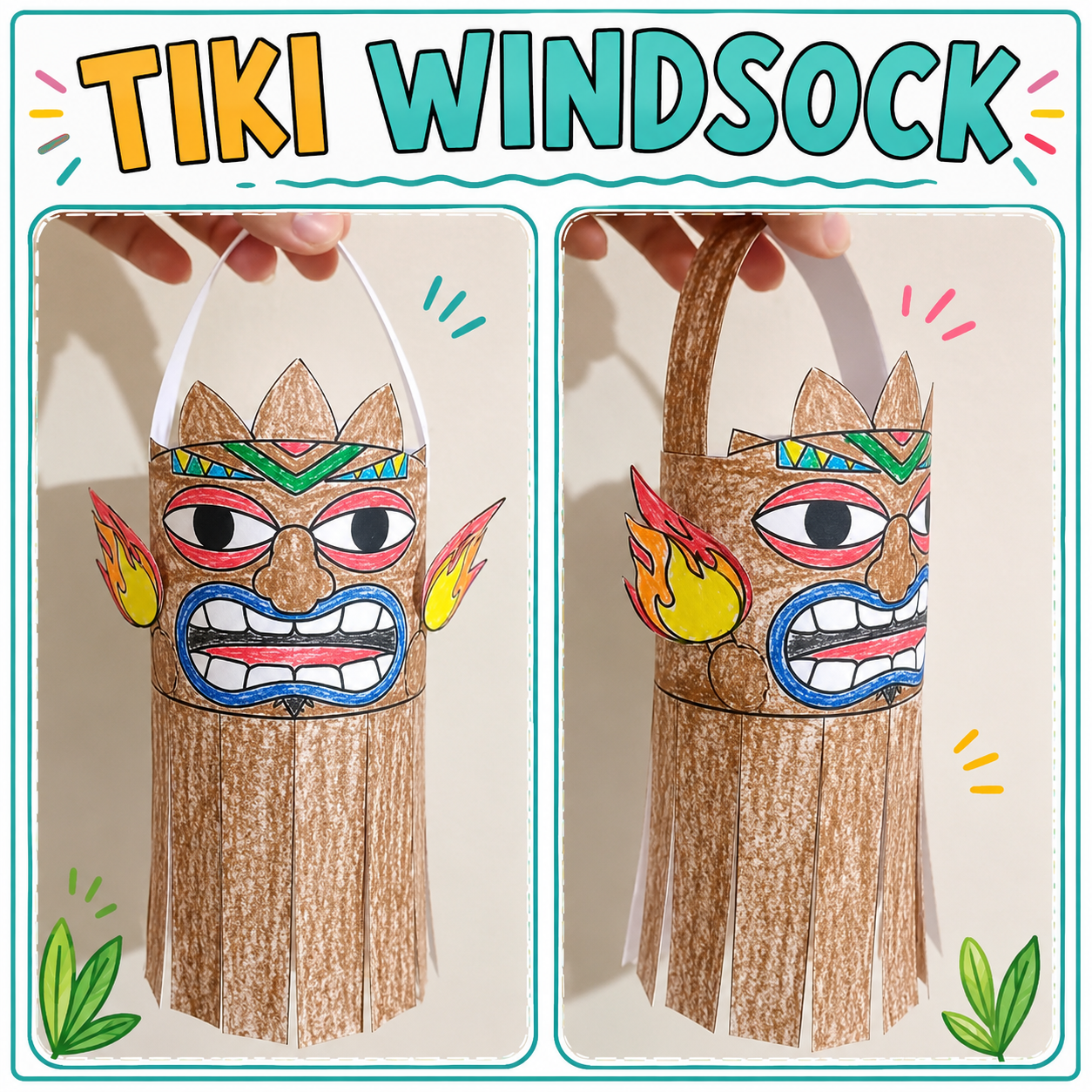 Tiki Craft Windsock | Hawaiian Luau Coloring & Writing Activity Project