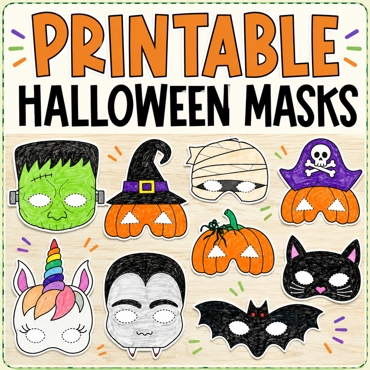 Halloween Mask Printable Craft Set | Fun Halloween Party Activity