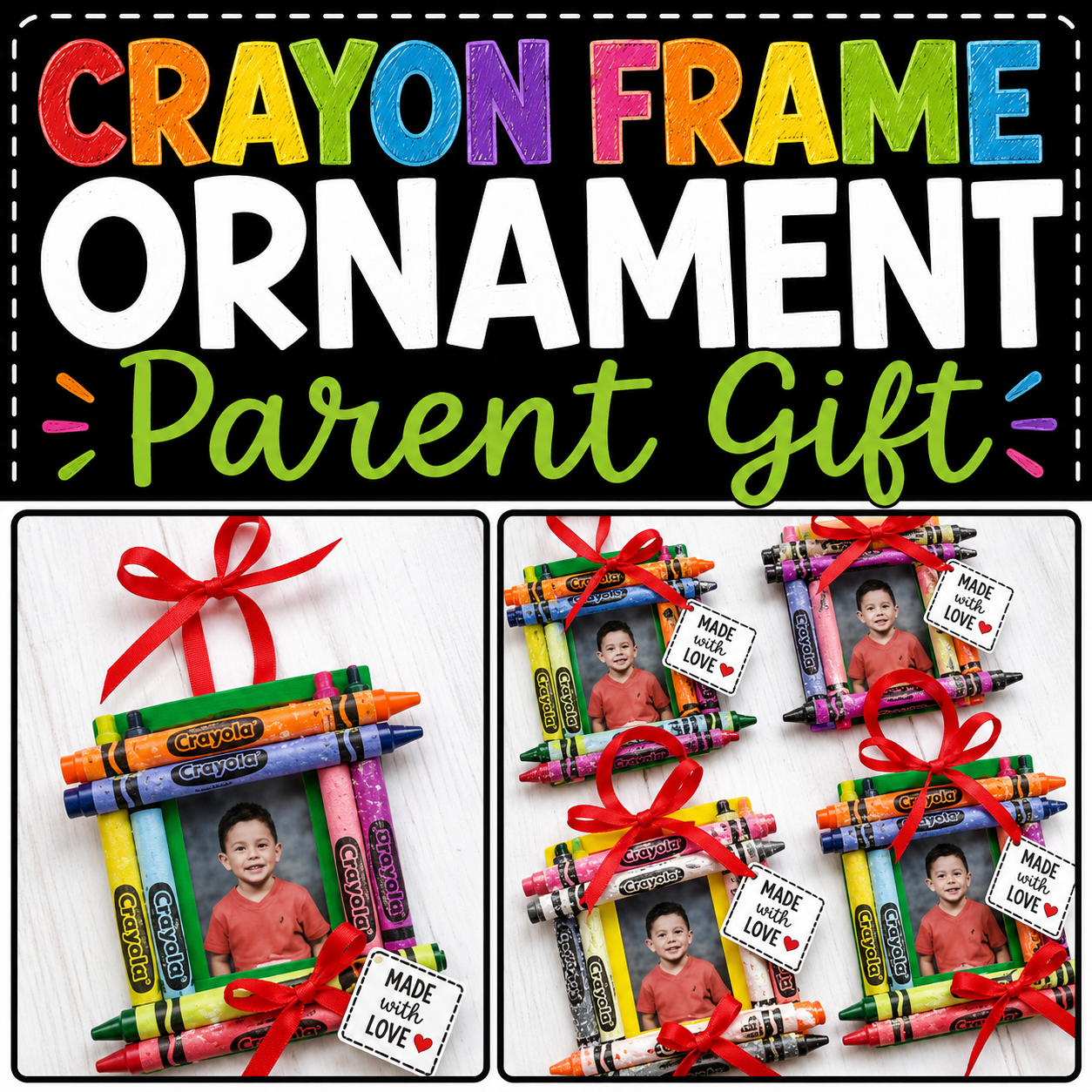 Crayon Picture Frame Ornament Craft | Christmas Student-Made Parent Gift