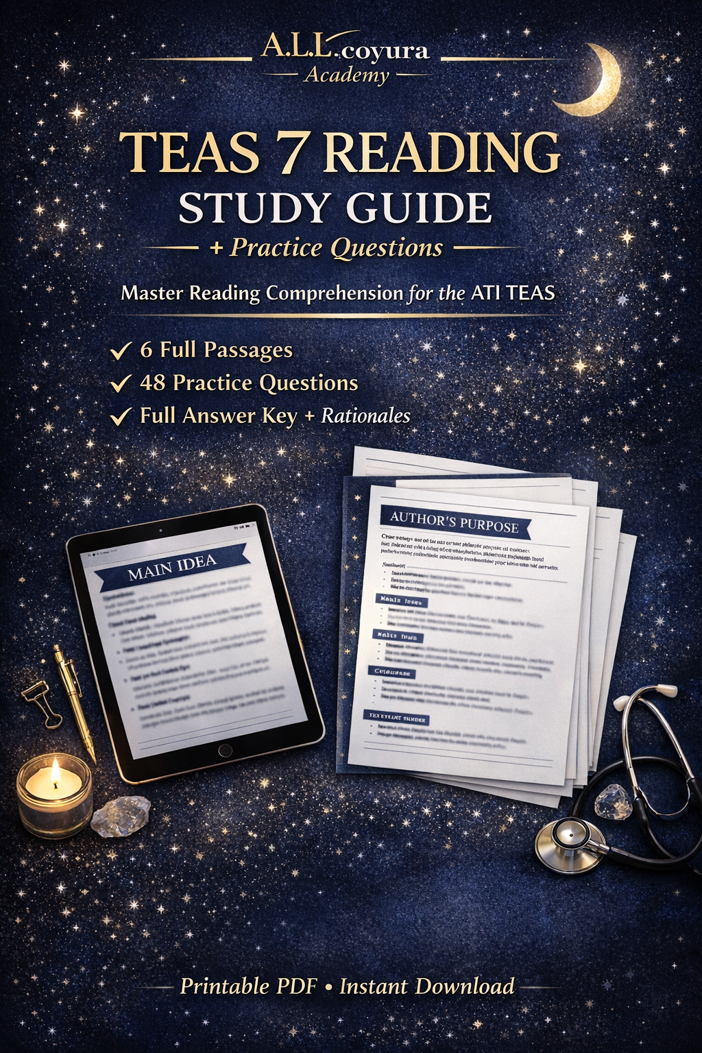 ATI TEAS 7 Reading Study Guide | 48 Practice Questions + Detailed Rationales | Reading Comprehension, Inference & Vocabulary Review | Nursing School Entrance Exam Prep PDF