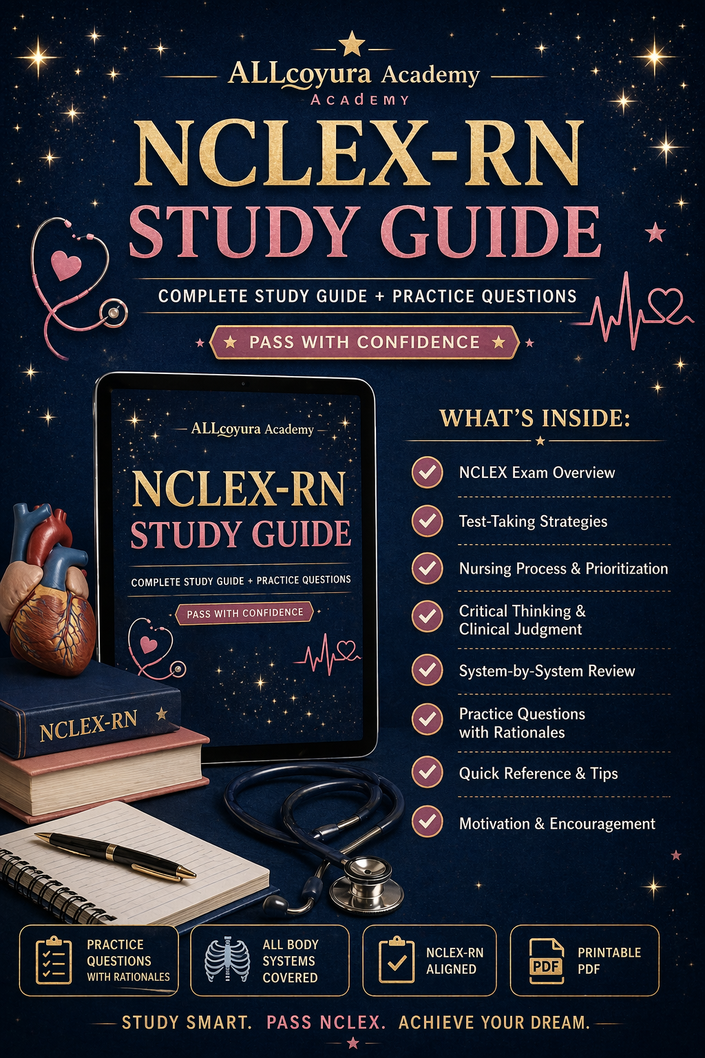 NCLEX-RN Ultimate Study Guide | 50 Practice Questions + Rationales | Next Gen NCLEX Review, Pharmacology, Labs & Test-Taking Strategies | Nursing Exam Prep PDF
