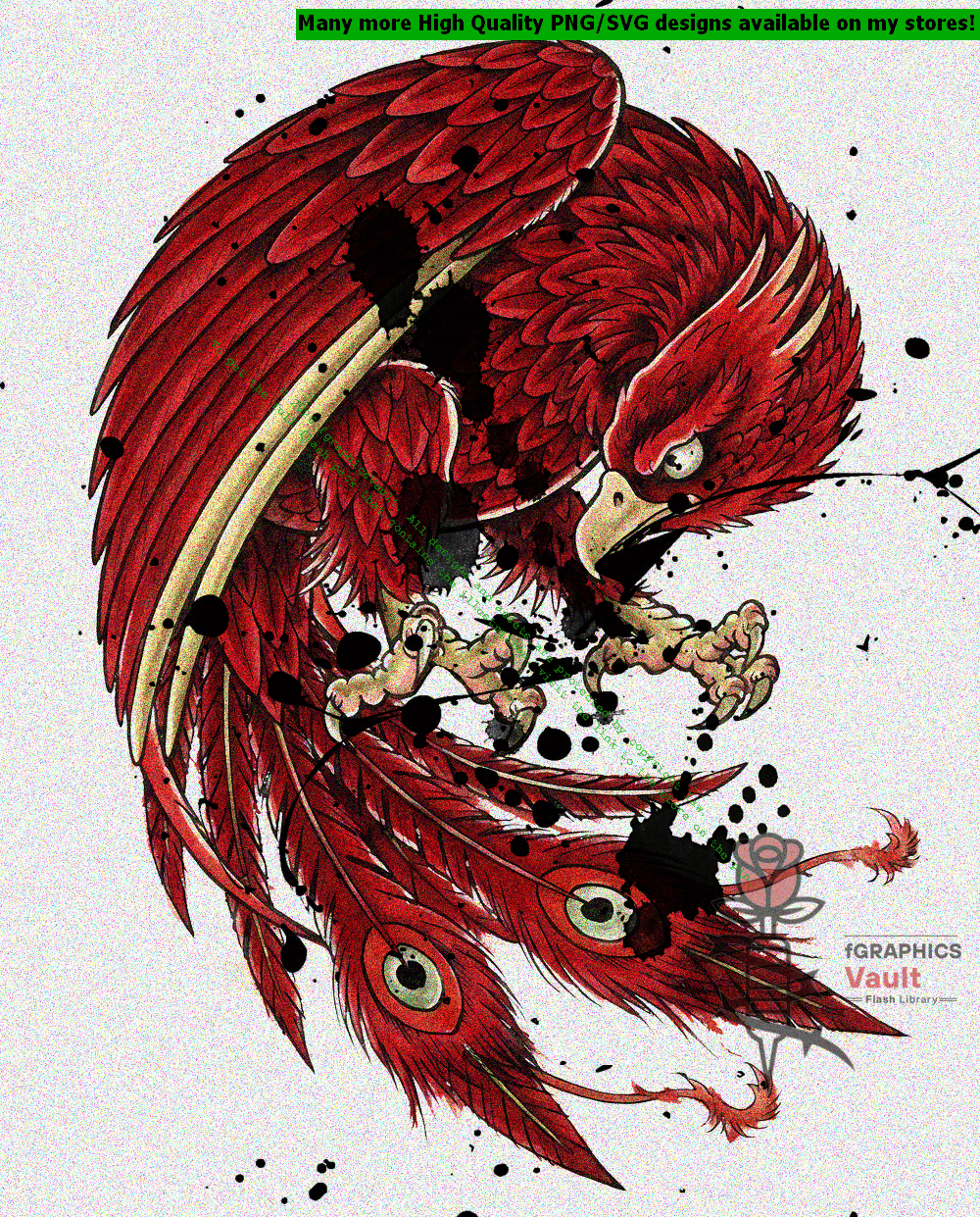 Collection of 48 Suzaku Japanese phoenix tattoo flash designs featuring traditional irezumi artwork, mythical bird motifs, and detailed tattoo reference illustrations.