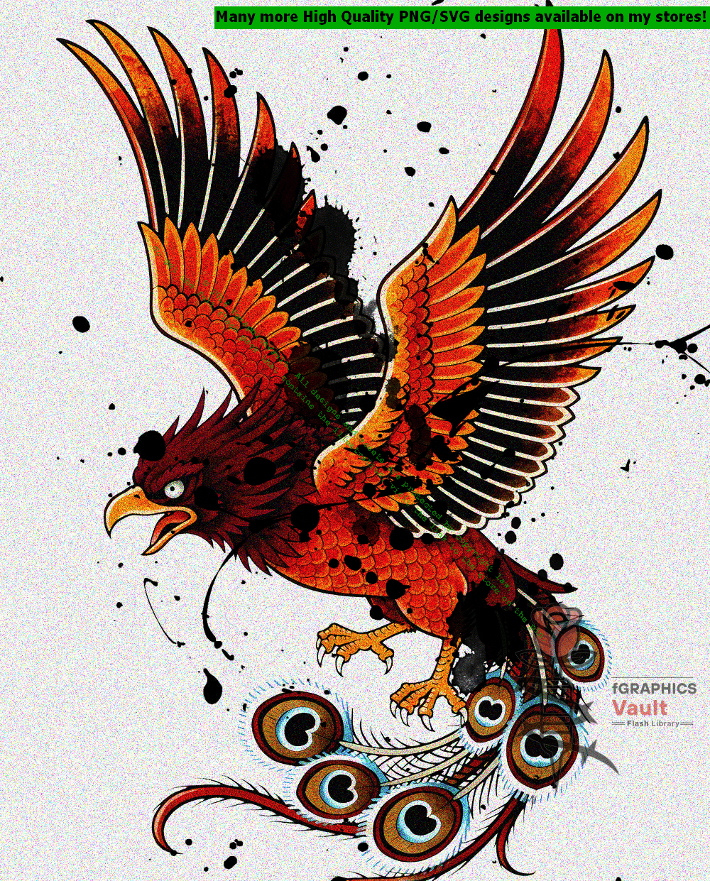 Collection of 48 Suzaku Japanese phoenix tattoo flash designs featuring traditional irezumi artwork, mythical bird motifs, and detailed tattoo reference illustrations.