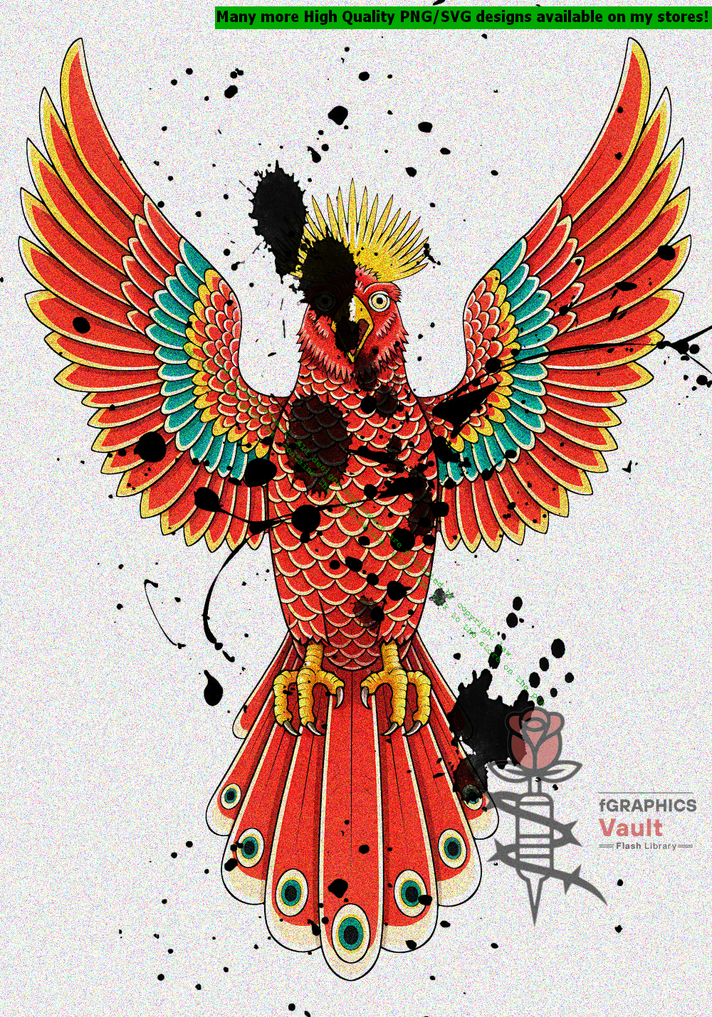 Collection of 48 Suzaku Japanese phoenix tattoo flash designs featuring traditional irezumi artwork, mythical bird motifs, and detailed tattoo reference illustrations.