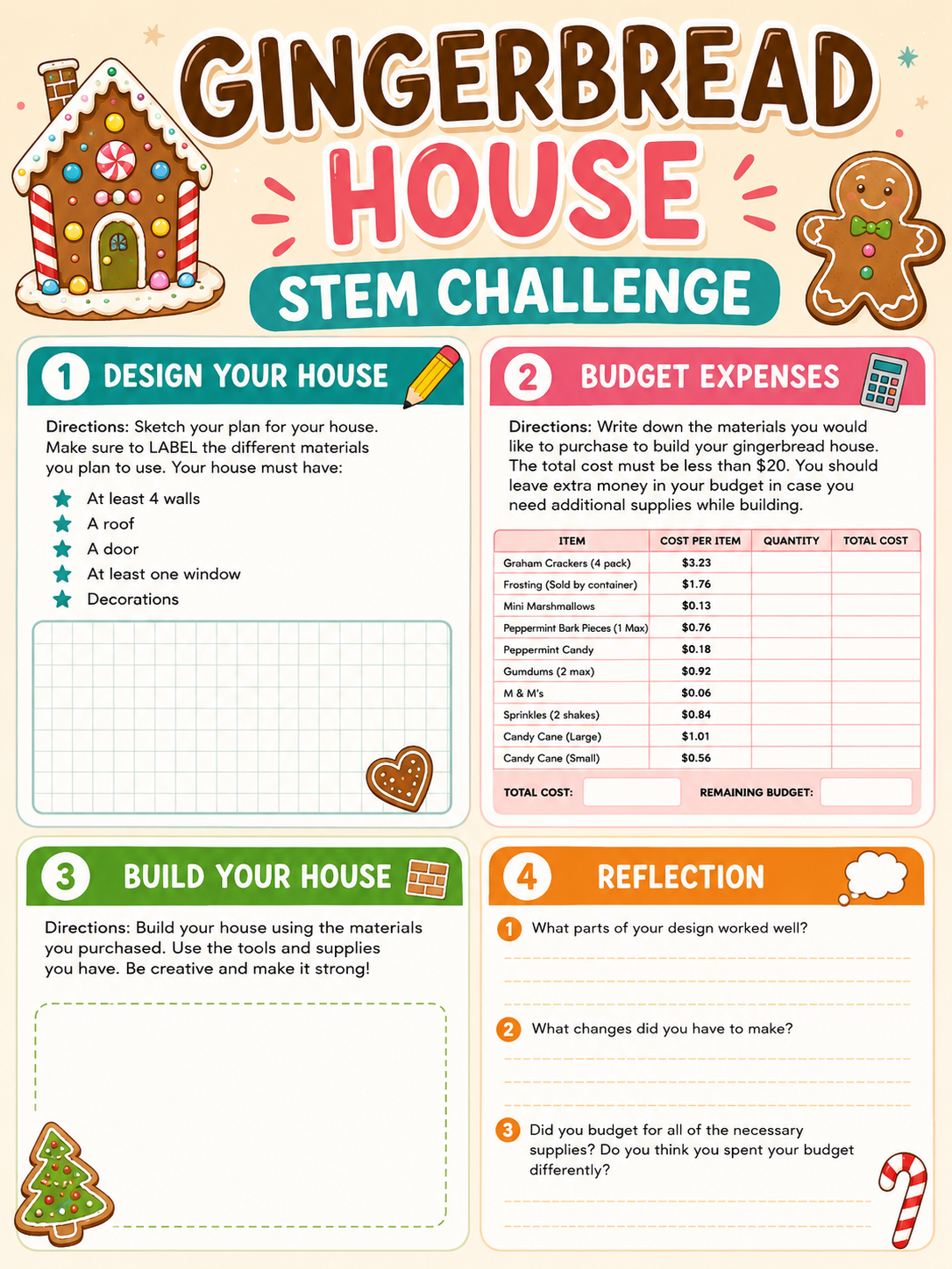 Editable Gingerbread House STEM Challenge | Holiday Engineering Activity
