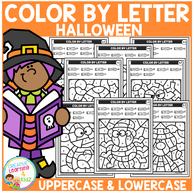 Halloween Color by Letter Worksheets | Upper & Lowercase Letter Recognition