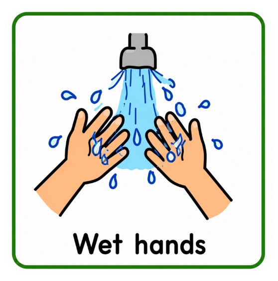 Wet Hands visual card for hand washing routine printable
