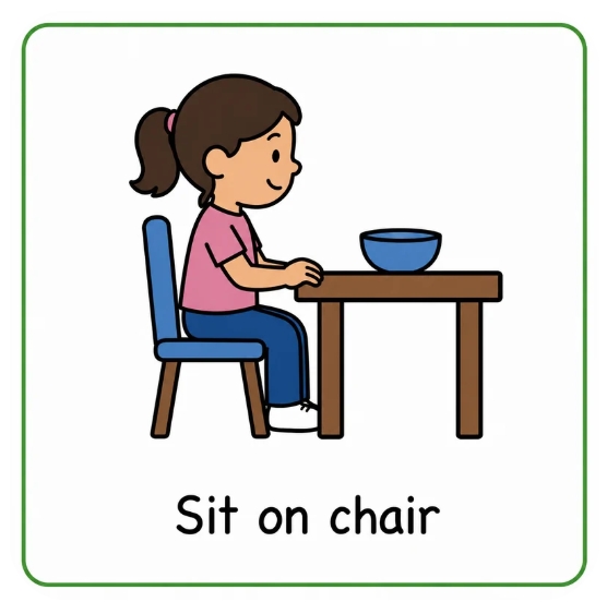 Sit on Chair meal time visual support card