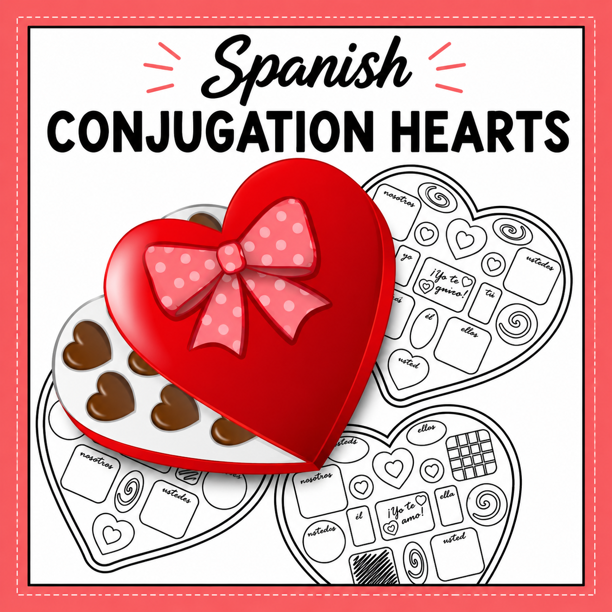Spanish Valentine's Day Conjugation Hearts | Editable Any Tense Activity