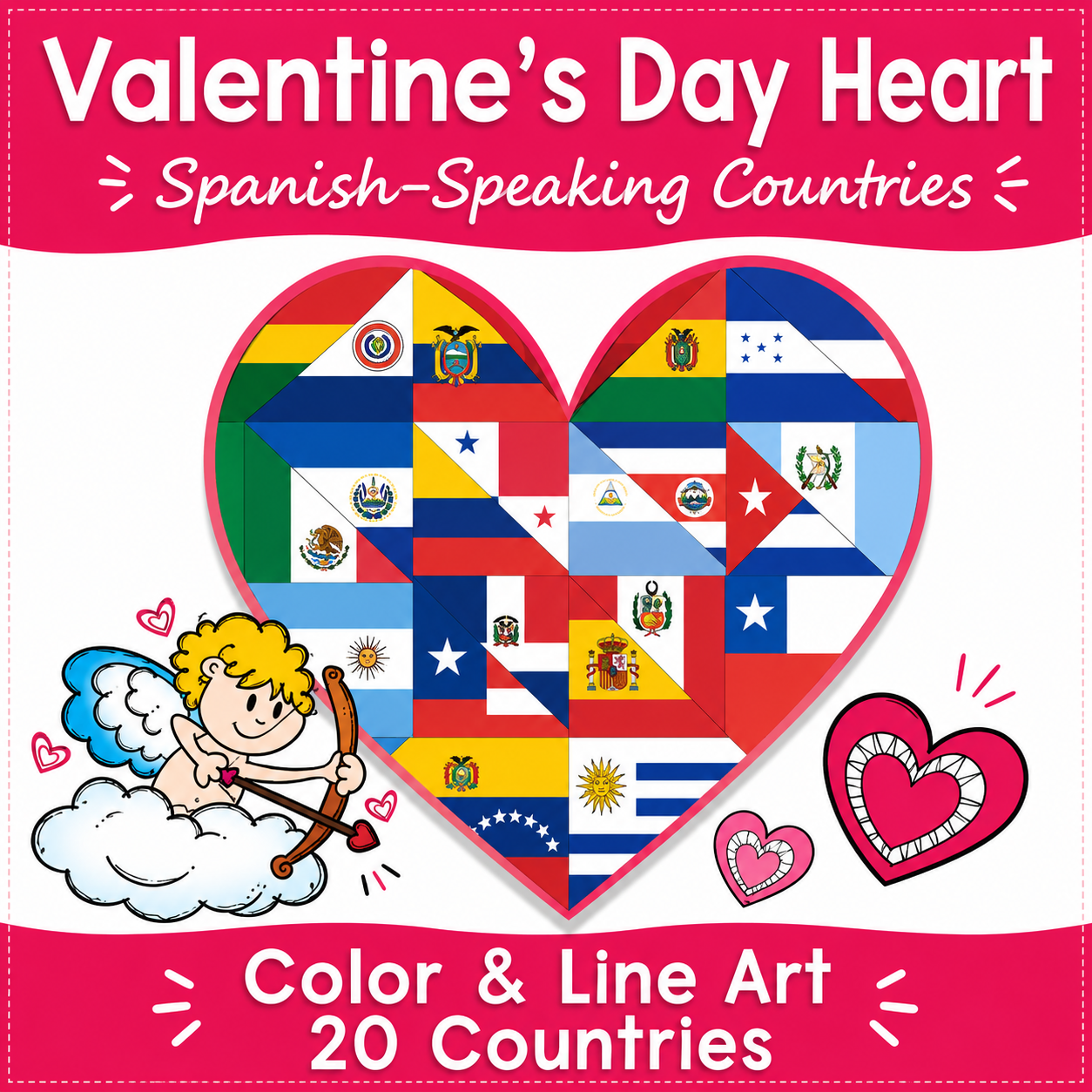 Spanish-Speaking Countries Valentine Hearts | Geography Activity