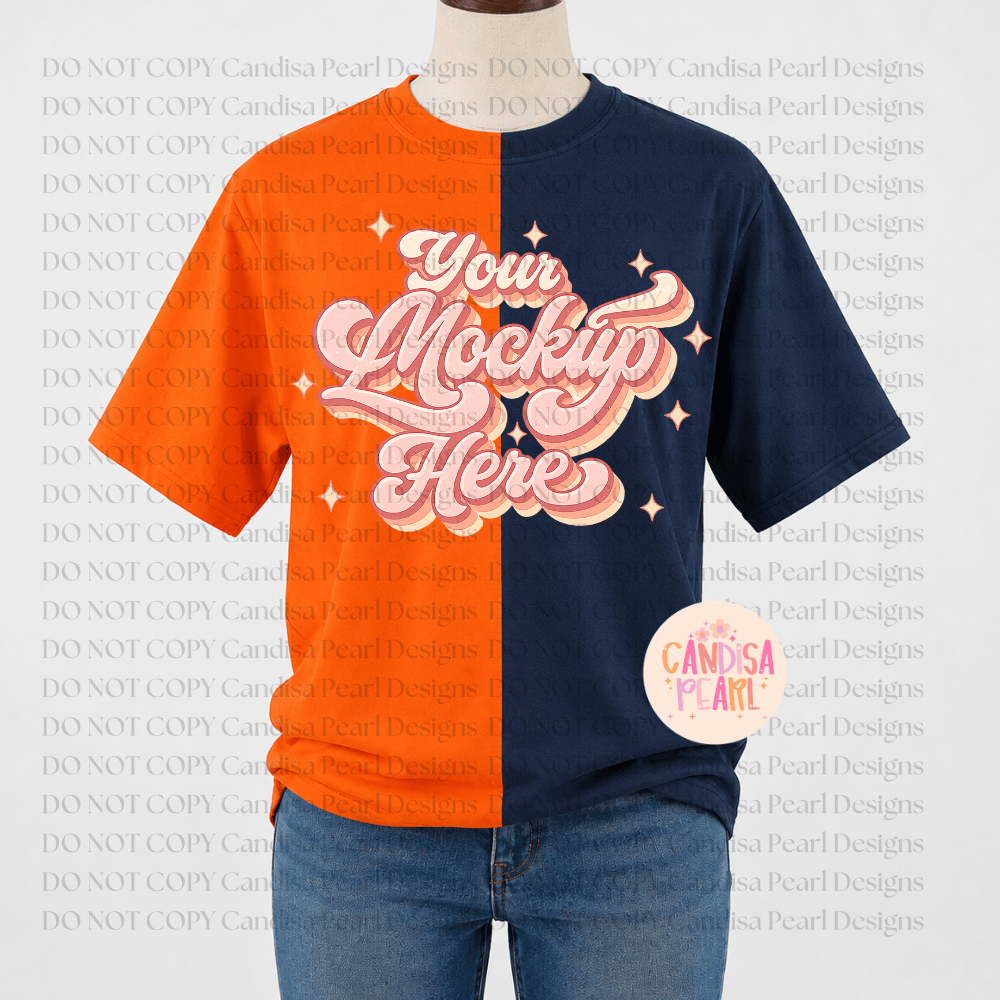 Orange Navy Split Gildan T Shirt Mockup - Payhip