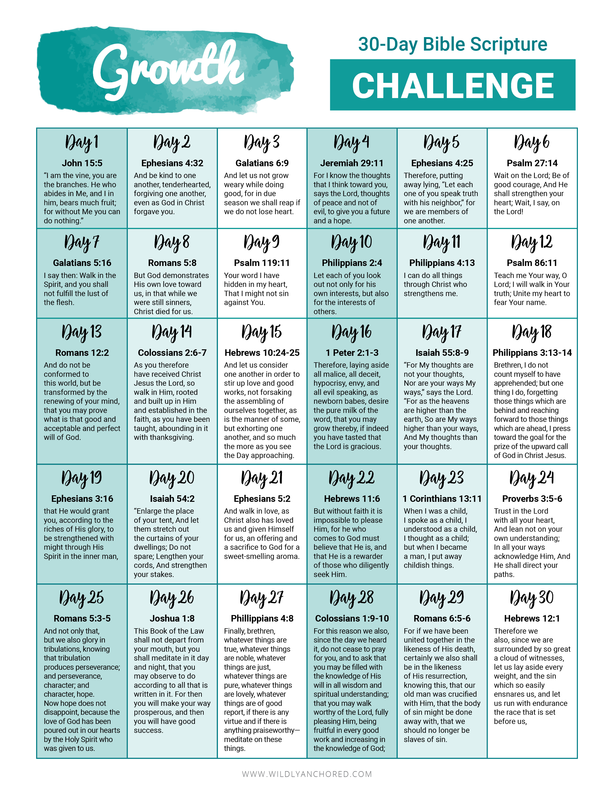 30-Day Growth Bible Scripture Challenge (Printable)