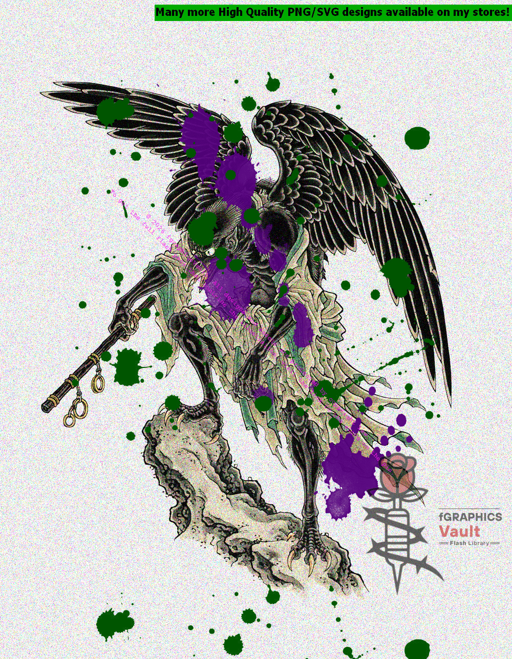 Collection of 23 Karasu Tengu tattoo flash designs featuring traditional Japanese irezumi artwork, raven-headed yokai motifs, and detailed tattoo reference illustrations.