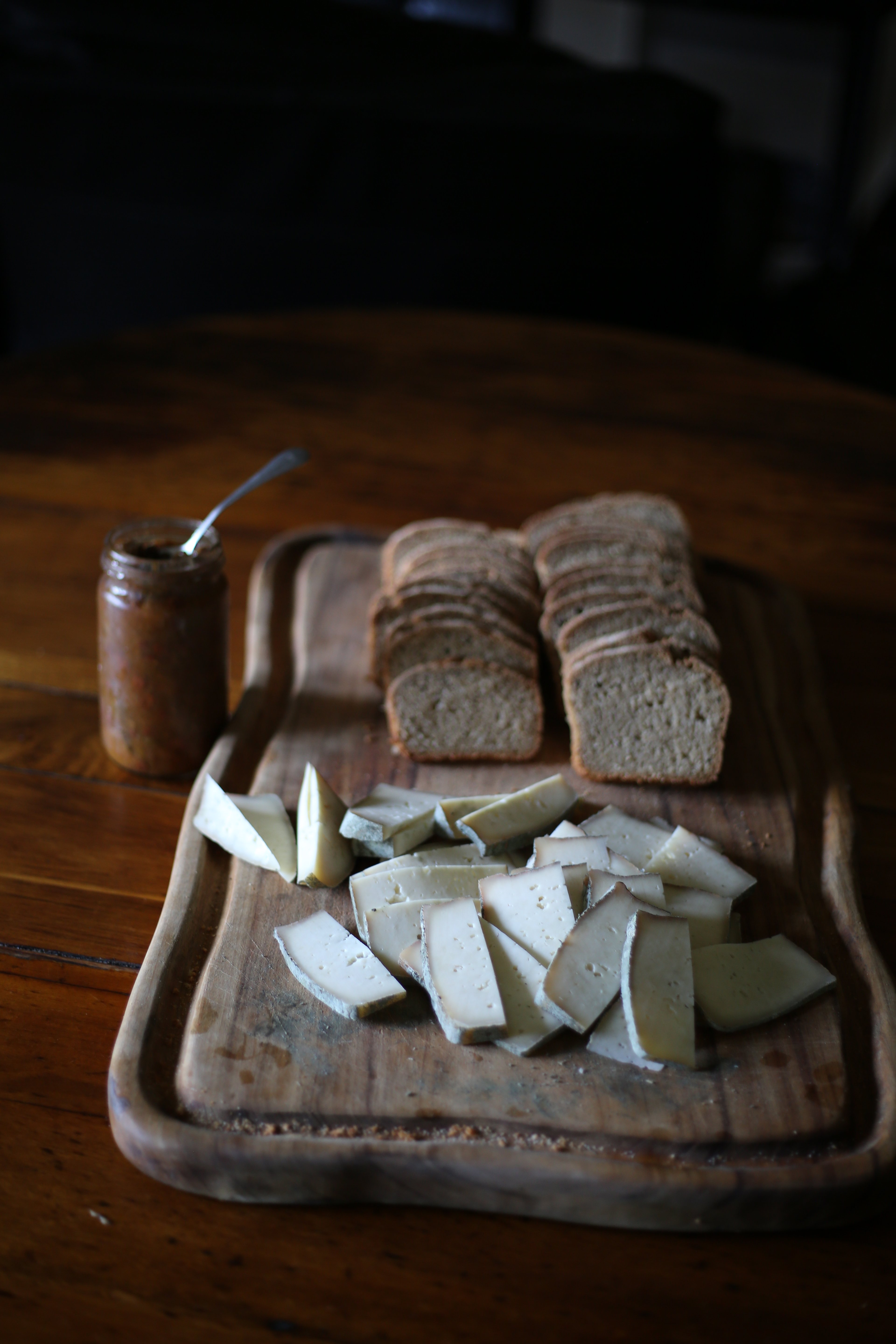 bread, cheese, and chutney