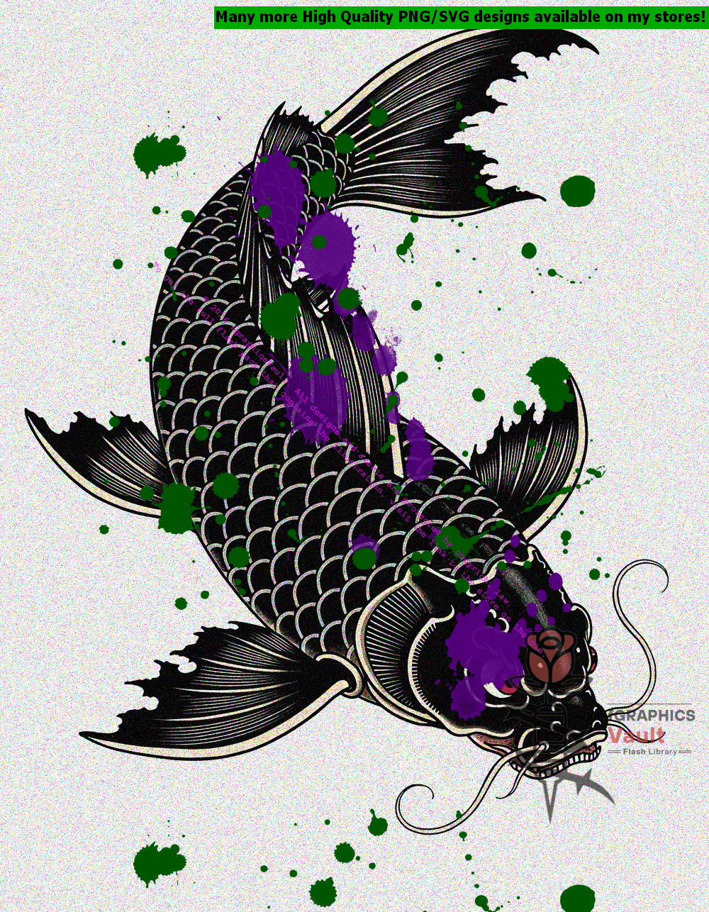 Collection of 9 blackwork koi fish tattoo motifs featuring traditional Japanese irezumi-inspired designs, bold linework, and standalone tattoo reference artwork.