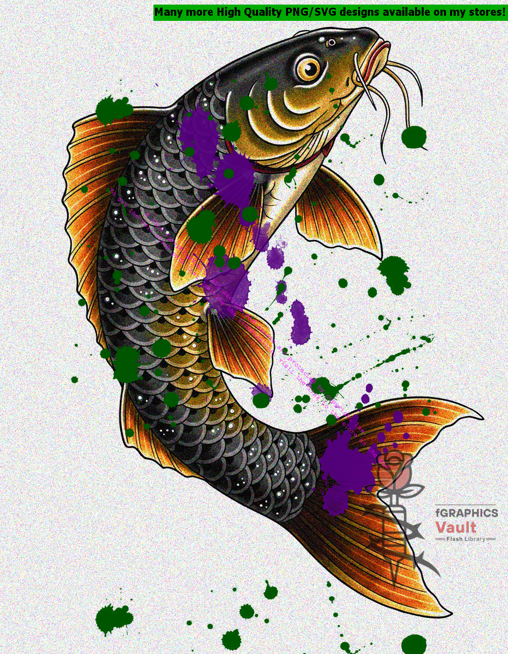 Collection of 23 standalone koi fish tattoo designs featuring Japanese-inspired irezumi artwork, detailed linework, and high-resolution reference illustrations.