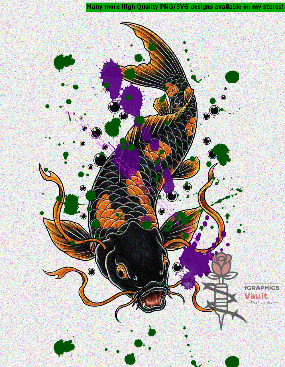 Collection of 23 standalone koi fish tattoo designs featuring Japanese-inspired irezumi artwork, detailed linework, and high-resolution reference illustrations.