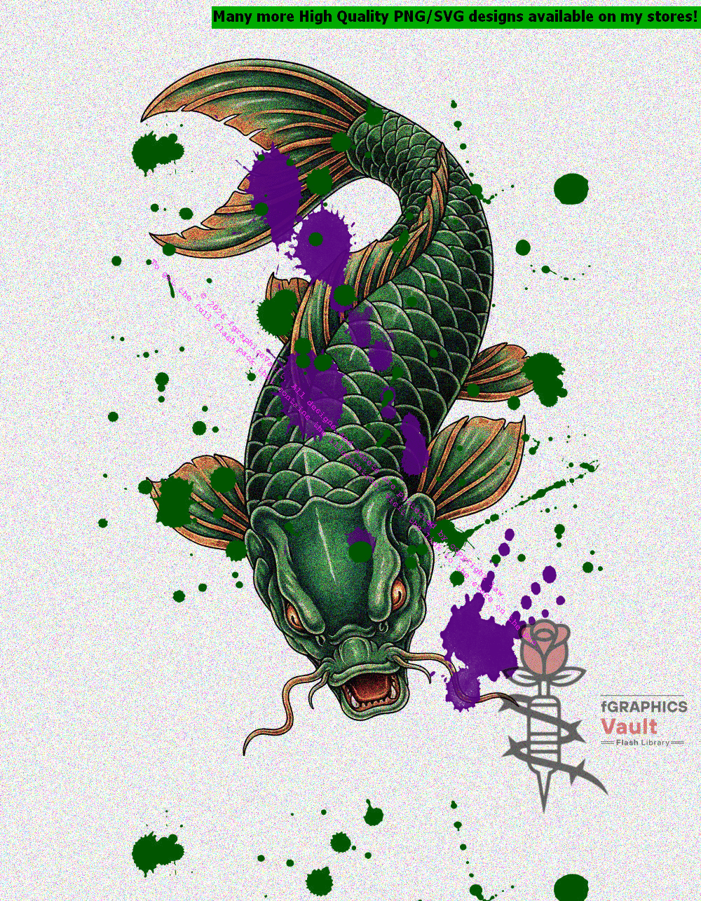 Collection of 23 standalone koi fish tattoo designs featuring Japanese-inspired irezumi artwork, detailed linework, and high-resolution reference illustrations.