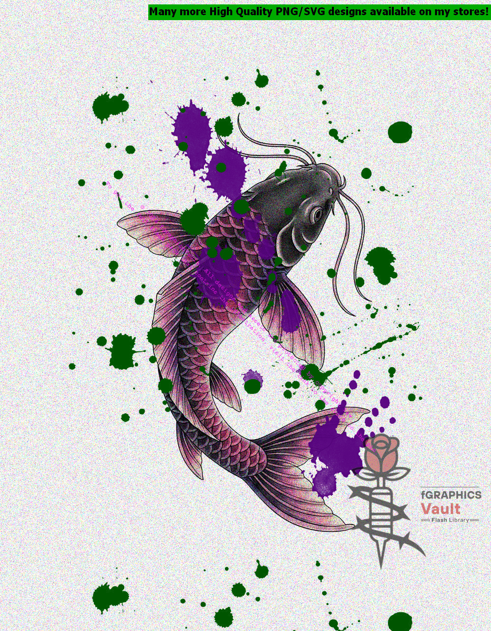 Collection of 23 standalone koi fish tattoo designs featuring Japanese-inspired irezumi artwork, detailed linework, and high-resolution reference illustrations.