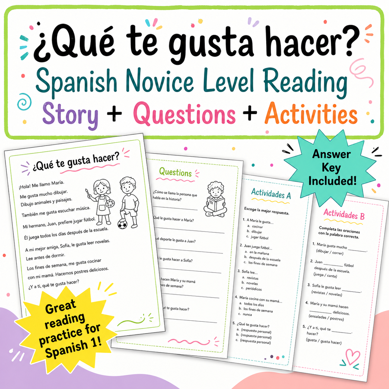 Spanish Likes & Dislikes Reading Comprehension | Questions & Activity