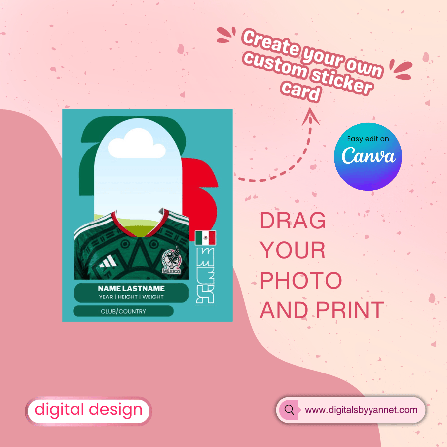 Custom soccer player sticker card template that can be printed as party favors, team gifts, or sports keepsakes.